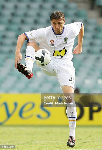 Dino Djulbic of the Gold Coast controls the ball during the round 23 A-League match between Sydney FC and Gold Coast United at the Sydney Football...