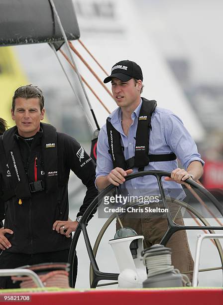 Prince William Helms NZL 41 on Aucklands Waitemata Harbour with Team New Zealands skipper Dean Barker on the first day of his visit to New Zealand on...