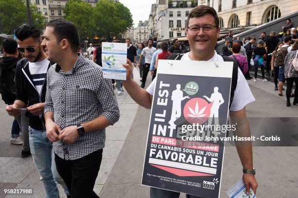 Parisians demonstrate to legalize soft drugs on May 12, 2018 in Paris, France. The Cannaparade is the main manifestation in France in favor of a...