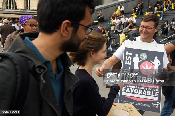 Parisians demonstrate to legalize soft drugs on May 12, 2018 in Paris, France. The Cannaparade is the main manifestation in France in favor of a...