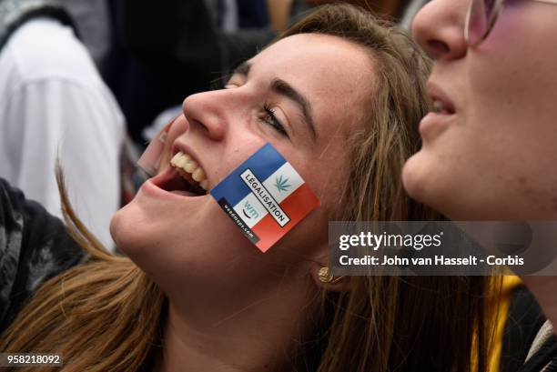 Parisians demonstrate to legalize soft drugs on May 12, 2018 in Paris, France. The Cannaparade is the main manifestation in France in favor of a...