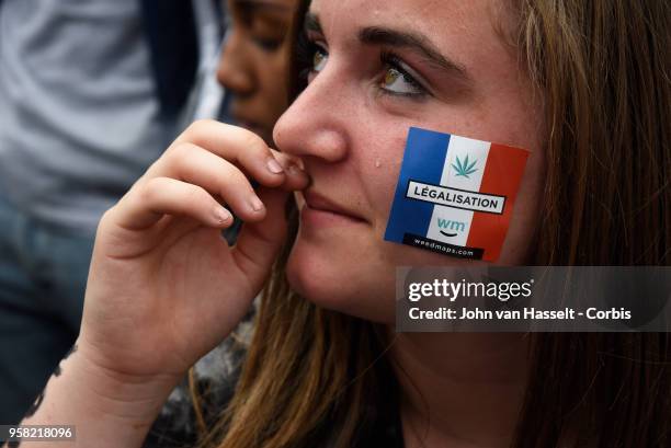 Parisians demonstrate to legalize soft drugs on May 12, 2018 in Paris, France. The Cannaparade is the main manifestation in France in favor of a...