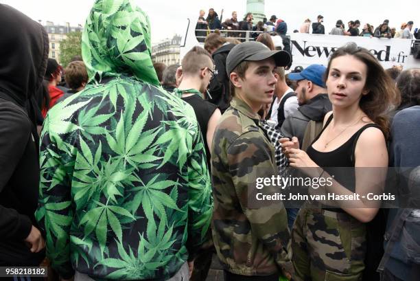 Parisians demonstrate to legalize soft drugs on May 12, 2018 in Paris, France. The Cannaparade is the main manifestation in France in favor of a...