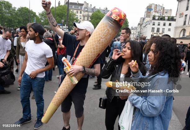 Parisians demonstrate to legalize soft drugs on May 12, 2018 in Paris, France. The Cannaparade is the main manifestation in France in favor of a...