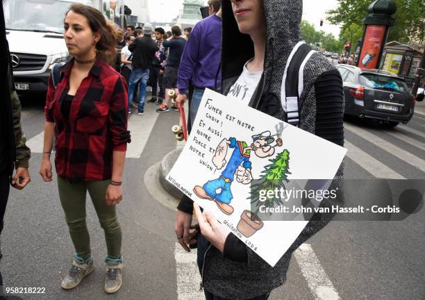 Parisians demonstrate to legalize soft drugs on May 12, 2018 in Paris, France. The Cannaparade is the main manifestation in France in favor of a...