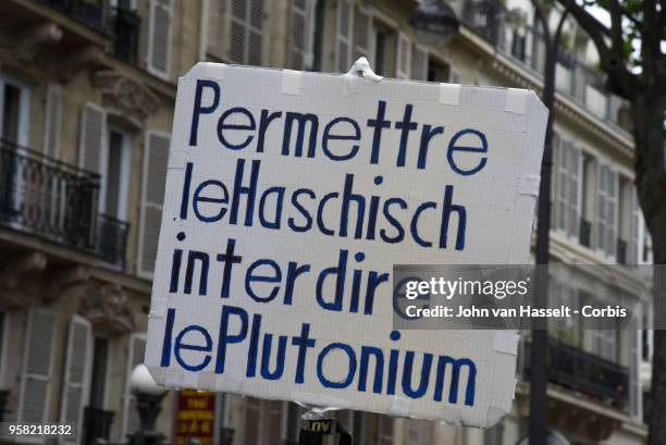 Parisians demonstrate to legalize soft drugs on May 12, 2018 in Paris, France. The Cannaparade is the main manifestation in France in favor of a...