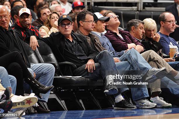 Actor Charlie Sheen attends a game between the Cleveland Cavaliers and the Los Angeles Clippers at Staples Center on January 16, 2010 in Los Angeles,...