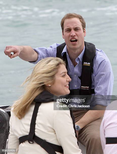 Prince William crews a 79 foot ex-America's Cup Yacht in Auckland Harbour on the first day of his visit to New Zealand on January 17, 2010 in...