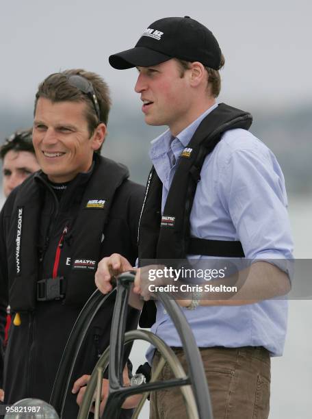 Prince William Helms NZL 41 on Aucklands Waitemata Harbour with Team New Zealands skipper Dean Barker on the first day of his visit to New Zealand on...