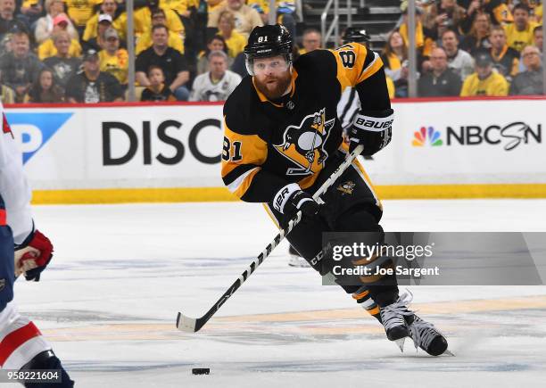 Phil Kessel of the Pittsburgh Penguins skates against the Washington Capitals in Game Six of the Eastern Conference Second Round during the 2018 NHL...