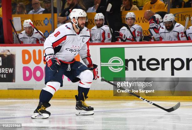 Alex Ovechkin of the Washington Capitals skates against the Pittsburgh Penguins in Game Six of the Eastern Conference Second Round during the 2018...