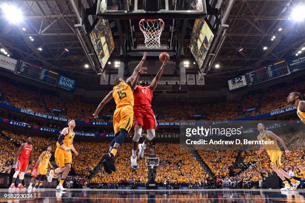 Nene Hilario of the Houston Rockets shoots the ball against the Utah Jazz during Game Four of the Western Conference Semifinals of the 2018 NBA...