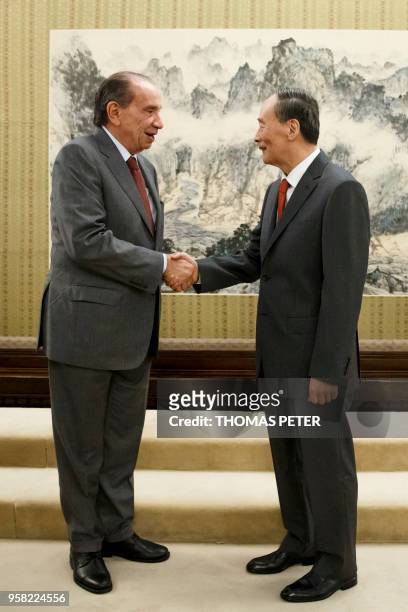 Brazilian Foreign Minister Aloysio Nunes meets Chinese Vice President Wang Qishan at Zhongnanhai Leadership Compound in Beijing on May 14, 2018.