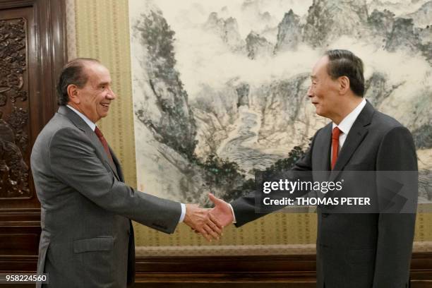Brazilian Foreign Minister Aloysio Nunes meets Chinese Vice President Wang Qishan at Zhongnanhai Leadership Compound in Beijing on May 14, 2018.