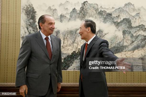 Brazilian Foreign Minister Aloysio Nunes meets Chinese Vice President Wang Qishan at Zhongnanhai Leadership Compound in Beijing on May 14, 2018.