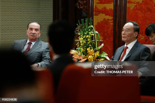 Brazilian Foreign Minister Aloysio Nunes meets Chinese Vice President Wang Qishan at Zhongnanhai Leadership Compound in Beijing on May 14, 2018.