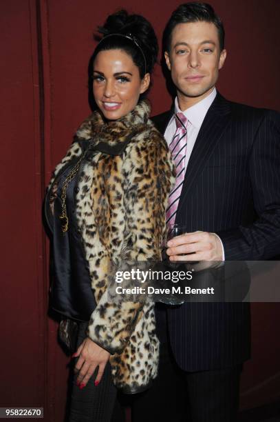 Katie Price visits Duncan James backstsage during the curtain call for Legally Blonde at the Savoy Theatre on January 15, 2010 in London, England.