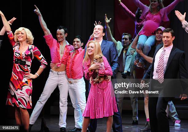Alex Gaumond, Sheridan Smith, Duncan James and cast perform during the curtain call for Legally Blonde at the Savoy Theatre on January 15, 2010 in...