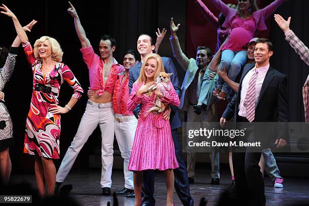 Sheridan Smith, Alex Gaumond, Duncan James and cast perform during the curtain call for Legally Blonde at the Savoy Theatre on January 15, 2010 in...