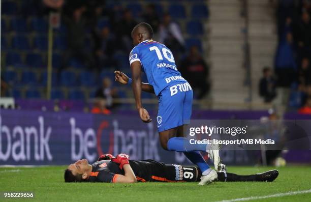 Genk , Belgium / Krc Genk v Kaa Gent / "nLovre KALINIC - Ally SAMATTA - Goal"nFootball Jupiler Pro League 2017 - 2018 Play-Off 1 Matchday 8 /...