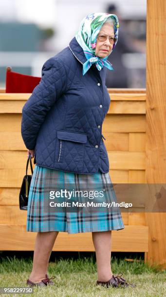 Queen Elizabeth II attends day 4 of the Royal Windsor Horse Show in Home Park on May 12, 2018 in Windsor, England. This year marks the 75th...
