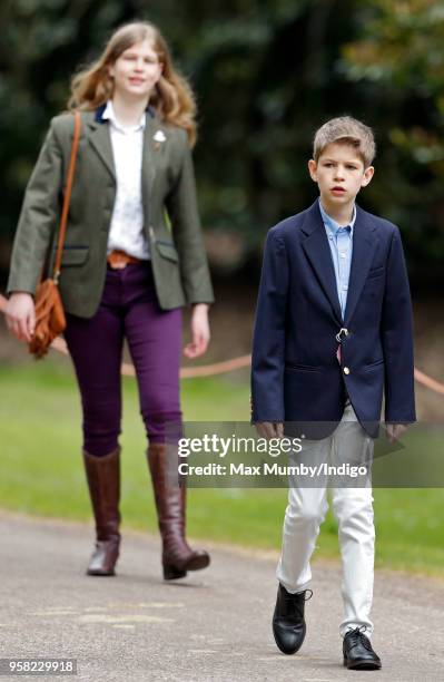 Lady Louise Windsor and James, Viscount Severn attend day 4 of the Royal Windsor Horse Show in Home Park on May 12, 2018 in Windsor, England. This...