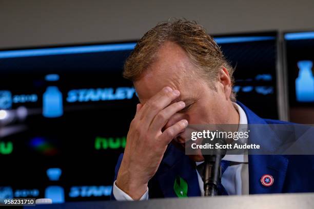 Head Coach Jon Cooper of the Tampa Bay Lightning gives a post game interview after the loss to the Washington Capitals after Game Two of the Eastern...