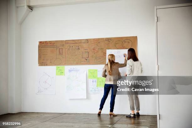 rear view of businesswomen planning strategy in creative office - fotoredacteur stockfoto's en -beelden