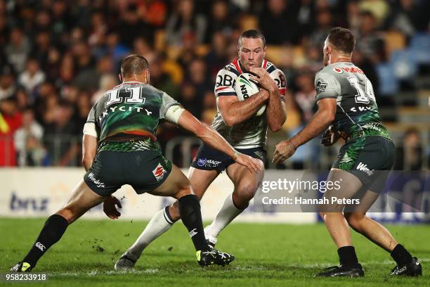 Boyd Cordner of the Roosters charges forward during the round 10 NRL match between the New Zealand Warriors and the Sydney Roosters at Mt Smart...