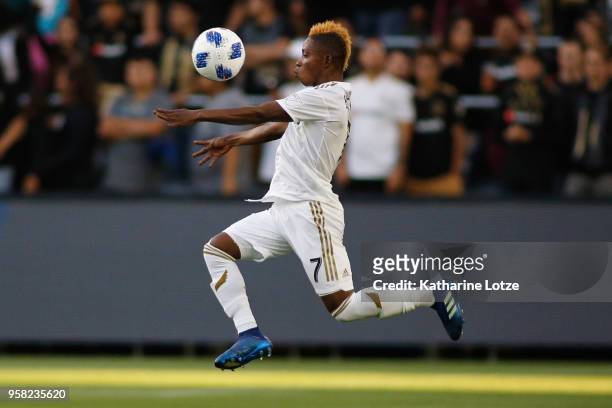 Latif Blessing of Los Angeles FC prepares to settle the ball at Banc of California Stadium on May 13, 2018 in Los Angeles, California.