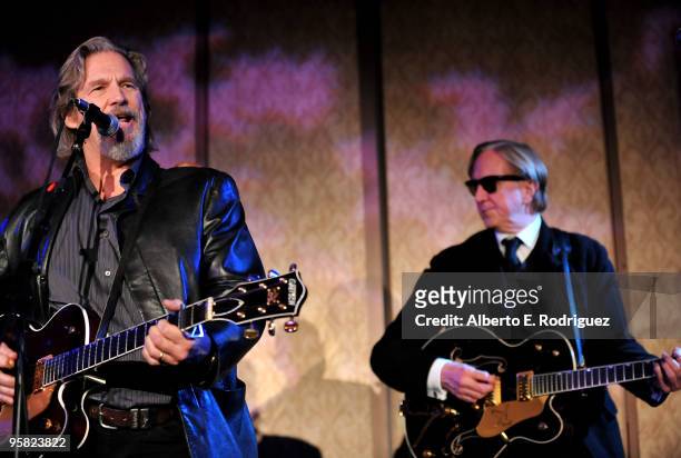 Actor Jeff Bridges and musician Tbon-Bone Burnett perform the 35th Annual Los Angeles Film Critics Association Awards at the InterContinental Hotel...