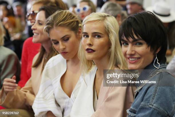 Carissa Walford, Isabella Manfredi and Isabel Lucas attend the Lee Mathews show at Mercedes-Benz Fashion Week Resort 19 Collections at Carriageworks...