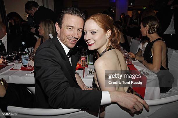 Oliver Berben and girlfriend model Barbara Meier attend the 37 th German Filmball 2010 at the hotel Bayrischer Hof on January 16, 2010 in Munich,...