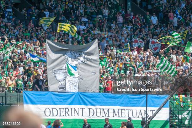 Portland Timbers supporters group, The Timbers Army, tifo display reads "Oderint Dum Metuant" , a quote from the Roman poet Lucius Accius, who died...