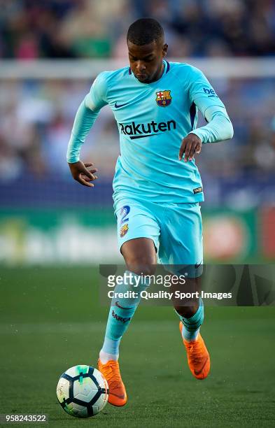 Nelson Semedo of Barcelona in action during the La Liga match between Levante and Barcelona at Ciutat de Valencia Stadium on May 13, 2018 in...
