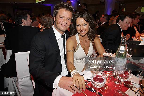 Oliver Geissen and wife Christina Plate attend the 37 th German Filmball 2010 at the hotel Bayrischer Hof on January 16, 2010 in Munich, Germany.