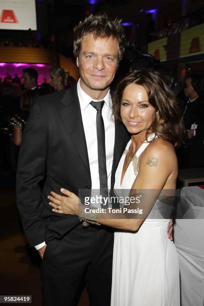 Oliver Geissen and wife Christina Plate attend the 37 th German Filmball 2010 at the hotel Bayrischer Hof on January 16, 2010 in Munich, Germany.