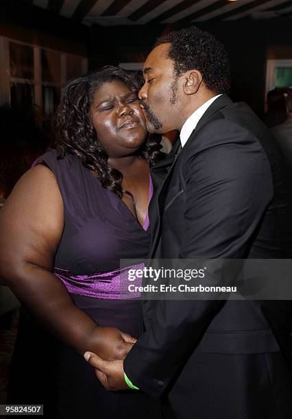 Gabourey Sidibe and Director Lee Daniels and Lionsgate's Jon Feltheimer at Lionsgate pre Golden Globe party at the Polo Lounge at the Beverly Hills...