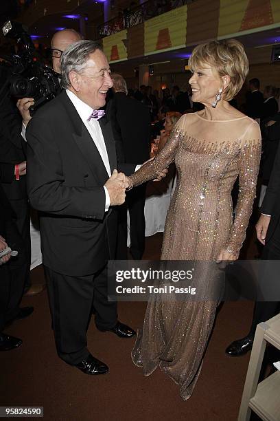 Richard Lugner and actress Uschi Glas attend the 37 th German Filmball 2010 at the hotel Bayrischer Hof on January 16, 2010 in Munich, Germany.