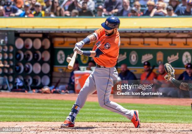 Houston Astros Outfield Marwin Gonzalez squares up on the ball during the game between the Houston Astros and the Oakland Athletics on May 9, 2018 at...