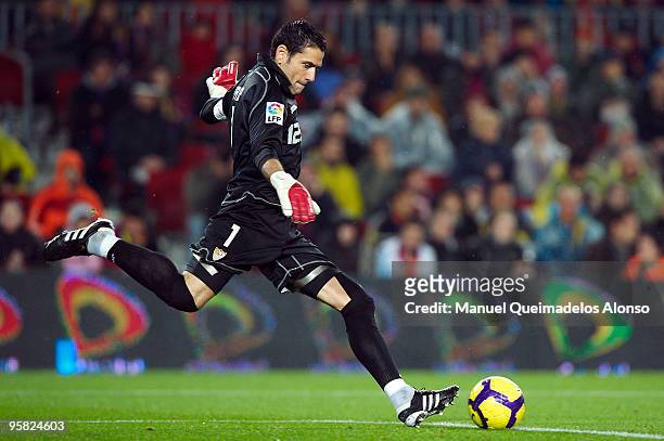 Andres Palop of Sevilla in action during the La Liga match between Barcelona and Sevilla at the Camp Nou stadium on January 16, 2010 in Barcelona,...