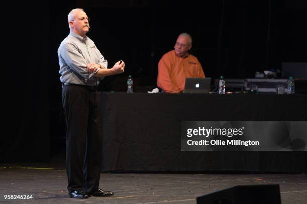 Javier Pena and Steve Murphy attend a conversation on Narcos Murphy at Brixton Academy on May 13, 2018 in London, England.
