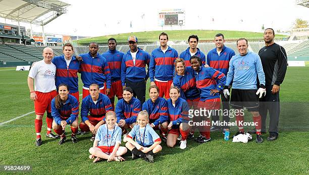 Team 'Mia' plays in the 3rd Annual Mia Hamm & Nomar Garciaparra Celebrity Soccer Challenge at The Home Depot Center on January 16, 2010 in Carson,...