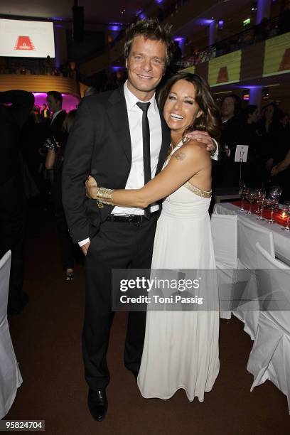 Oliver Geissen and wife Christina Plate attend the 37 th German Filmball 2010 at the hotel Bayrischer Hof on January 16, 2010 in Munich, Germany.