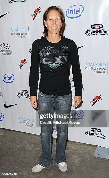 Soccer player Tisha Hoch arrives at the 3rd Annual Mia Hamm & Nomar Garciaparra Celebrity Soccer Challenge at The Home Depot Center on January 16,...