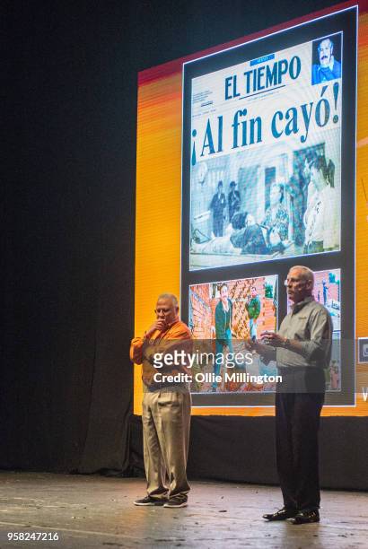 Javier Pena and Steve Murphy attend a conversation on Narcos at Brixton Academy on May 13, 2018 in London, England.