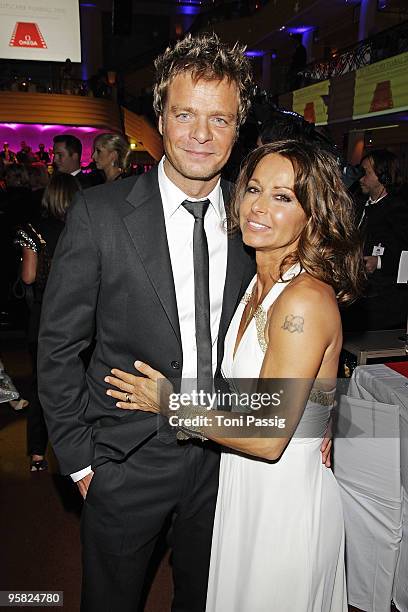 Oliver Geissen and wife Christina Plate attend the 37 th German Filmball 2010 at the hotel Bayrischer Hof on January 16, 2010 in Munich, Germany.