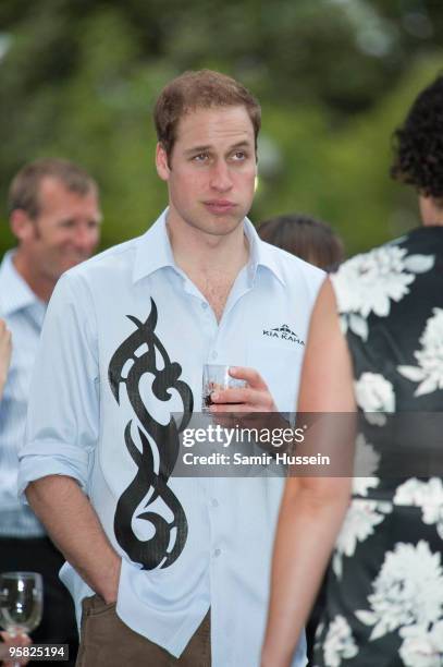 Prince William talks with guests at Government House before a traditional Maori dinner of a Hangi on the first day of his visit to New Zealand on...