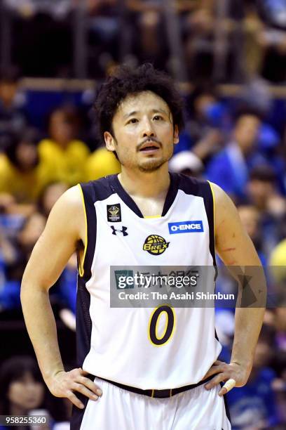 Yuta Tabuse of Tochigi Brex reacts after his side's defeat in the B.League Championships quarter final game 2 between SeaHorses Mikawa and Tochigi...