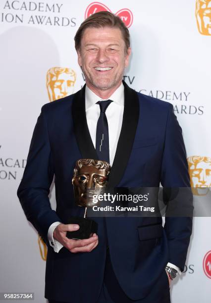 Winner of the Leading Actor award for 'Broken', Sean Bean poses in the press room during the Virgin TV British Academy Television Awards at The Royal...